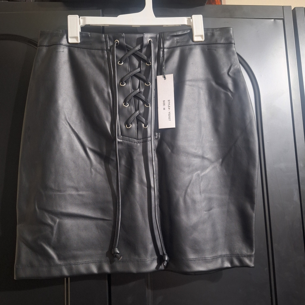 Chocolate Black Faux Leather Midi Skirt